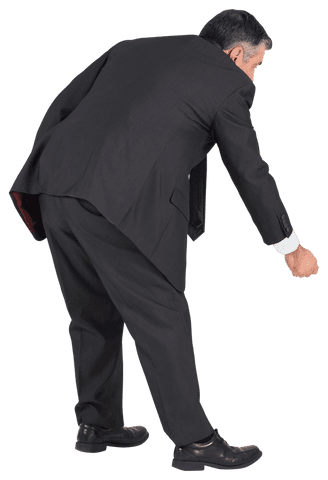 Focused Businessman in Suit Pointing on Transparent Background