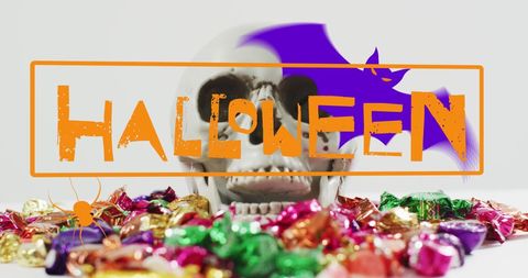 Halloween Skull Surrounded by Colorful Candy