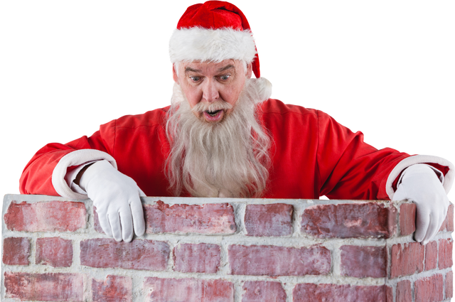 Surprised Santa Claus peeking over transparent brick wall - Download Free Stock Videos Pikwizard.com