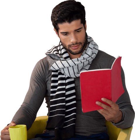 transparent image of stylish man reading with mug - Download Free Stock Videos Pikwizard.com