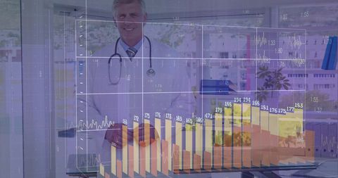 Doctor Analyzing Medical Data with Digital Graphs in Healthcare Office