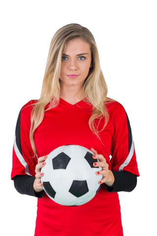 Transparent female soccer fan holding soccer ball