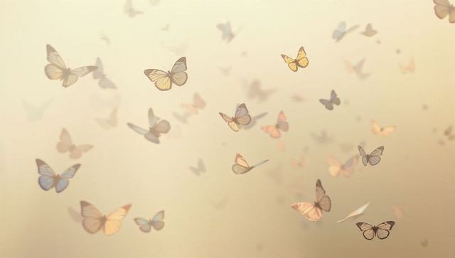 Ethereal butterflies fluttering over soft beige backdrop with bokeh and delicate wing veins