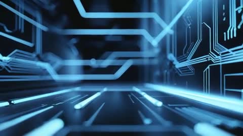 Neon Blue Circuit Tunnel with Digital Flow