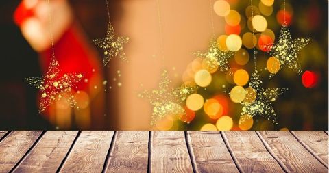 Festive Holiday Atmosphere with Glittering Stars and Warm Lights