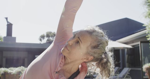 Senior Woman Doing Outdoor Yoga Stretch in Backyard - Download Free Stock Images Pikwizard.com