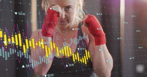 Female Boxer Training with Dynamic Performance Analytics Overlay for Fitness Technology
