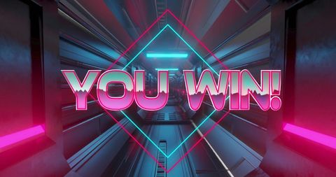 Retro futuristic you win digital tunnel graphic