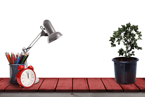 transparent desk items: clock, lamp, pencils, plant - Download Free Stock Videos Pikwizard.com