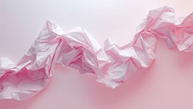 Abstract crumpled paper art with pastel pink shadows