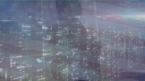 Digital Composite of Data Analytics with US Flag Overlay