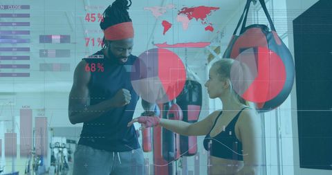 Digital Interface with Boxing Trainer and Athlete in Gym