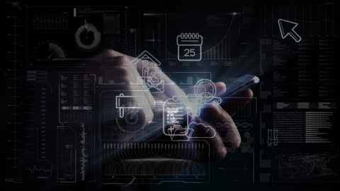 Digital Interface with Cybersecurity Elements and Holographic Icons