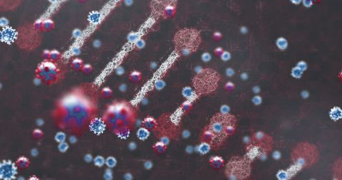 Illustration of virus cells and dna highlighting global pandemic