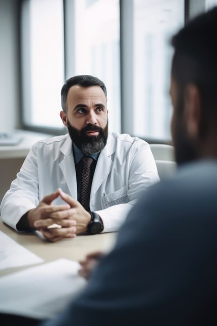 Biracial male doctor sitting at table with patient, created using generative ai technology - Download Free Stock Photos Pikwizard.com