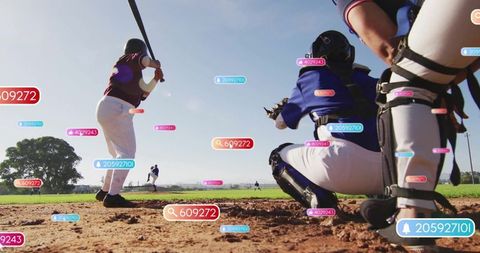 Baseball Player Swinging with Digital Data Overlays on Idyll Field