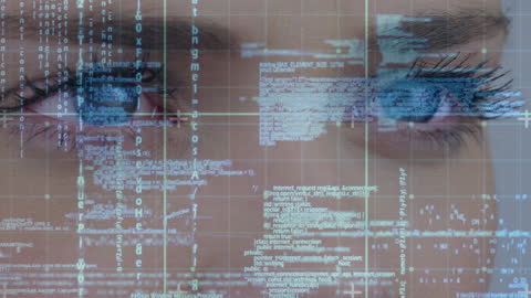 Digital Data Streams Overlaying Human Face