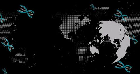 Abstract Globe with DNA Strands on Digital World Map