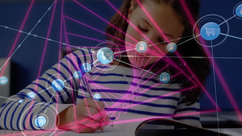 Future of Education: Child Navigates Digital Learning Networks