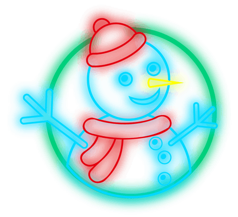 Festive Neon Snowman Icon on Transparent Background