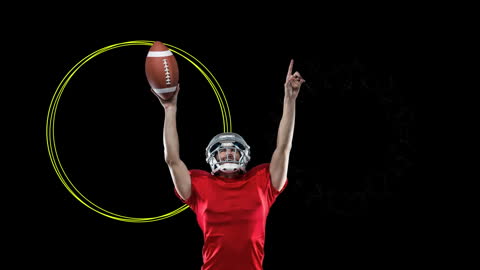 Rugby Player Celebrating in Action Pose with Abstract Elements