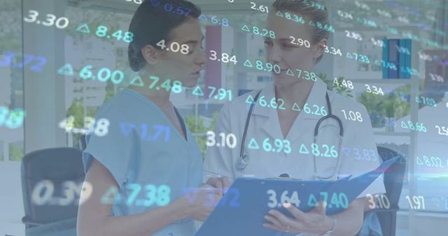 Busy Healthcare Professionals Analyzing Clinical Data at Modern Facility