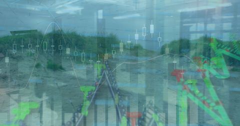 Global Business Analytics Overlay on Coastal Landscape - Download Free Stock Images Pikwizard.com