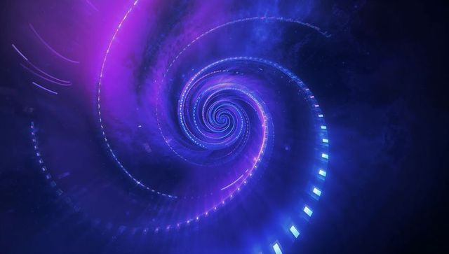 Futuristic neon purple-blue vortex in digital tunnel