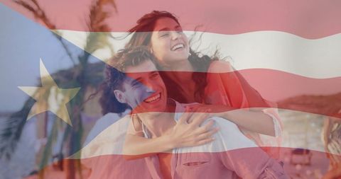 Joyful Couple Enjoying Beach Vacation with Puerto Rican Spirit