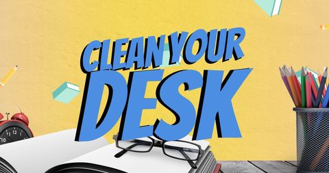 Clean your desk motivation with books and office items
