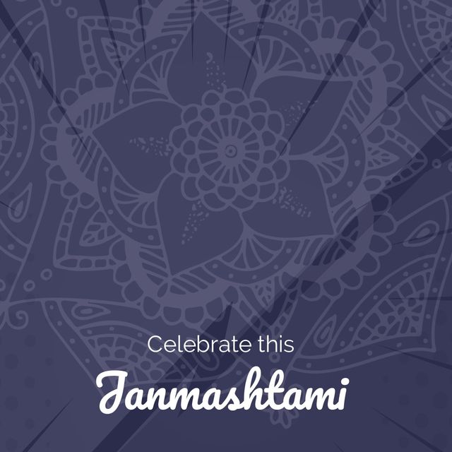 Celebrate this janmashtami text banner against floral design pattern against wooden background. Janmashtami celebration concept