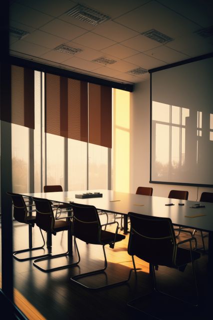 Ideal for illustrating business environments, corporate meetings, or office culture. The image can be used in presentations, office websites, or business brochures to depict a clean, professional workspace. The natural sunlight offers a serene and inviting atmosphere.