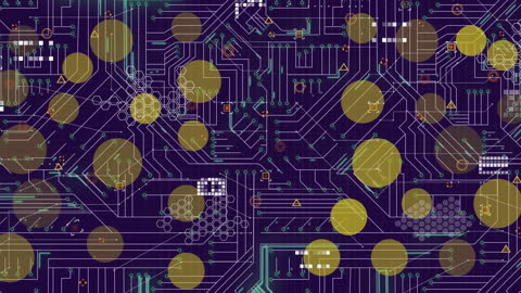 Abstract Data Circuitry with Digital Dots on Violet Background