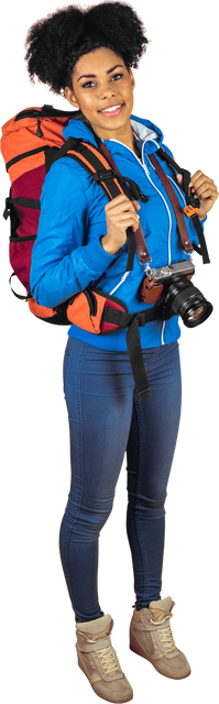 Full Length Portrait of Hiker with Camera and Bright Backpack in Transparent Background - Download Free Stock Videos Pikwizard.com