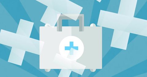 Medical Kit with White Crosses on Abstract Blue Background