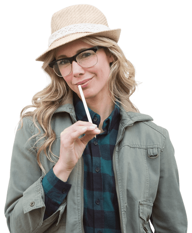 Caucasian Woman Casual Style Holding Pencil on Transparent Background