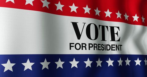 Patriotic 'vote for president' banner with stars and stripes