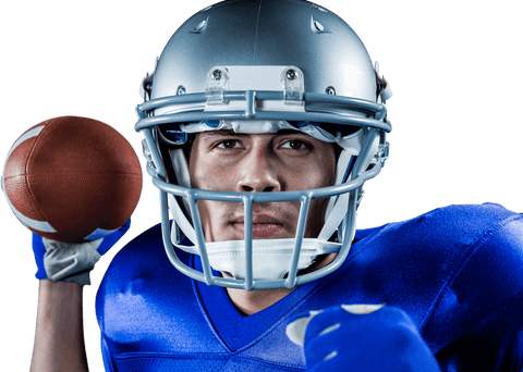 Transparent image of focused football player holding ball