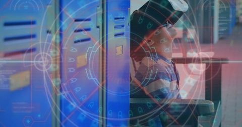 Child Experiencing Virtual Reality with Futuristic Overlay