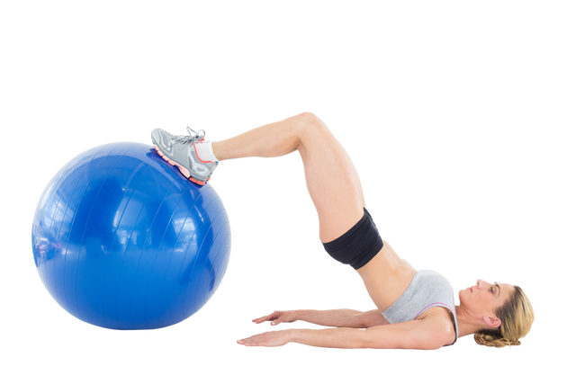 Transparent Fit Woman Exercising with Blue Pilates Ball Engaging Core - Download Free Stock Videos Pikwizard.com