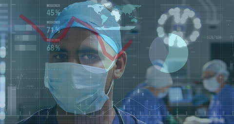 Medical Professional with Digital Data Overlay in Hospital Environment