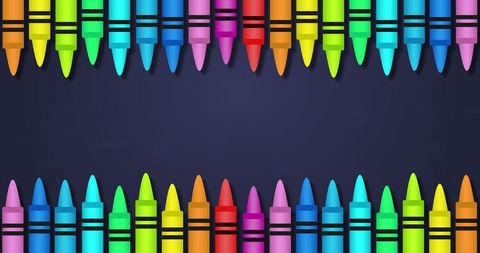 Colorful crayon border on purple background for school themes