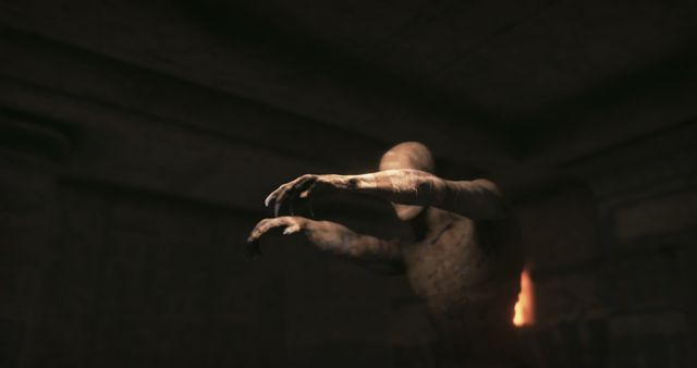 Terrifying Zombie Mummy Walking in Dark Dungeon with Torches - Download Free Stock Images Pikwizard.com