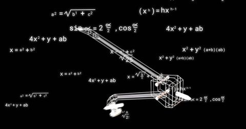 Mathematical equations over black background with digital interface style