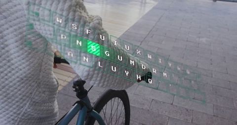 Modern interaction with virtual keyboard on a scenic pier