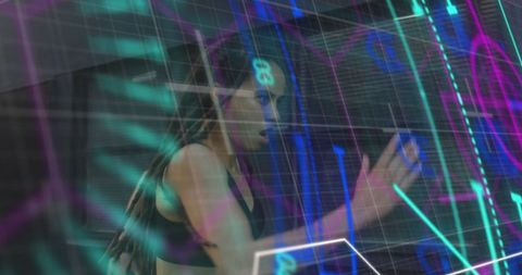 Female Athlete Running with Tech Interface Overlay - Download Free Stock Images Pikwizard.com