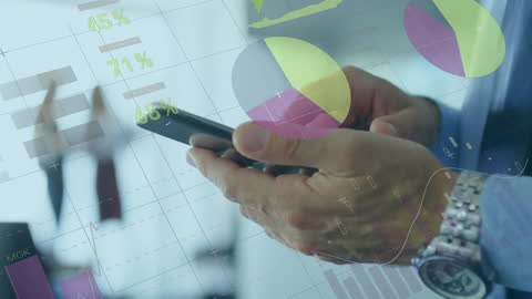 Businessman Analyzing Data with Smartphone in Office