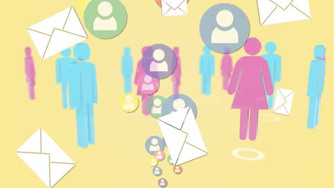 Social Media and Email Communication Concept Icons on Yellow