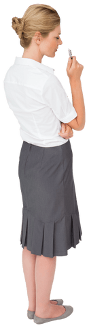 Caucasian Businesswoman Holding Pen on Transparent Background