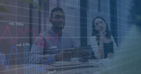 Business Team Analyzing Trends with Digital Financial Graphs